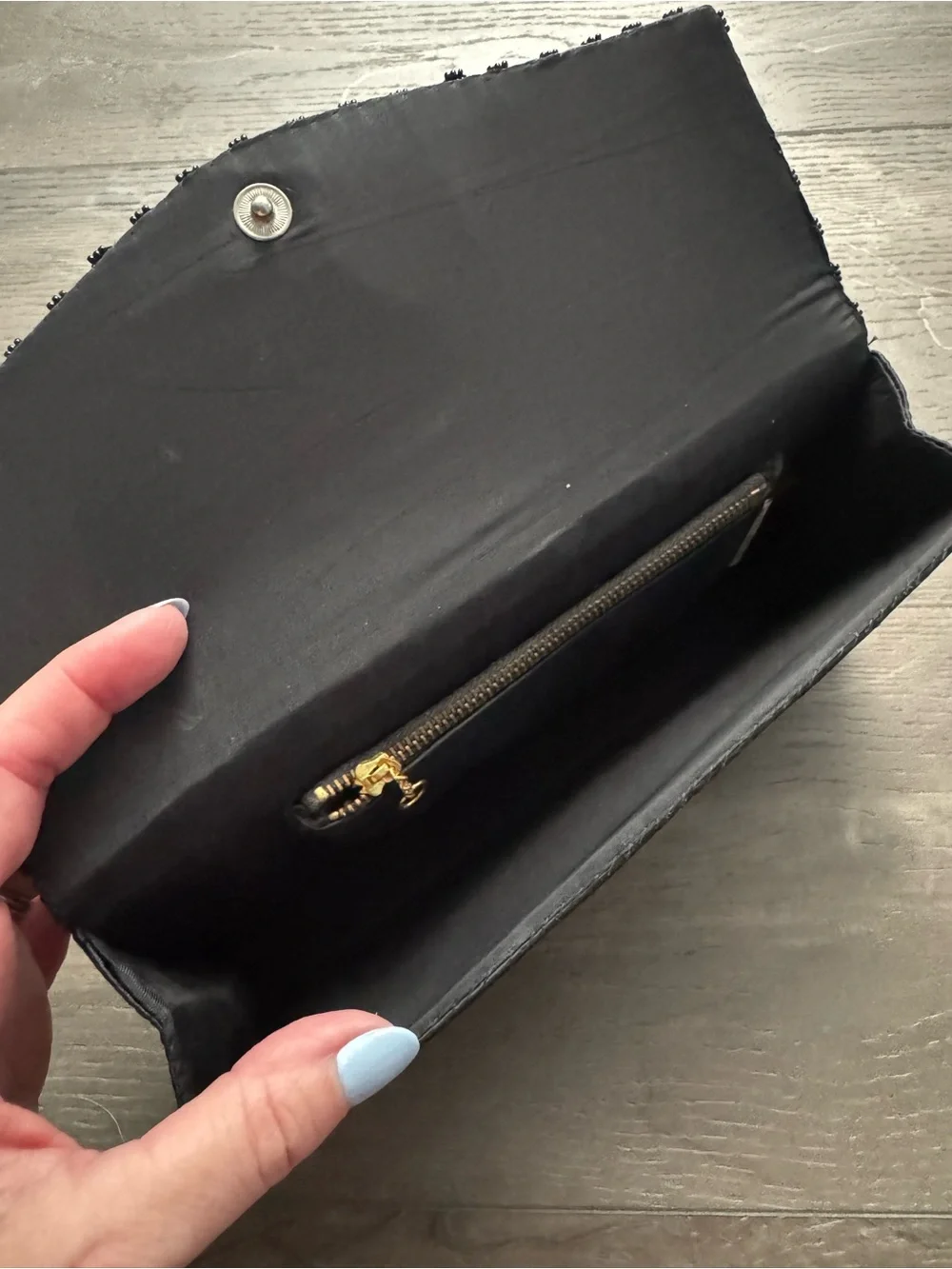 Black Beaded Floral Evening Clutch